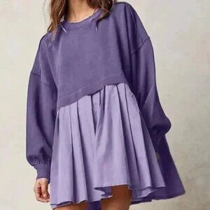 Purple Long Sleeve Sweater Dress